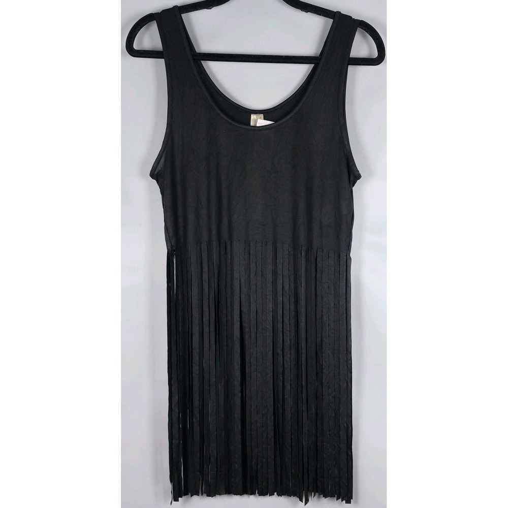Last Kiss Fringe Tank Size Medium Faux Leather Black Costume Biker NEW